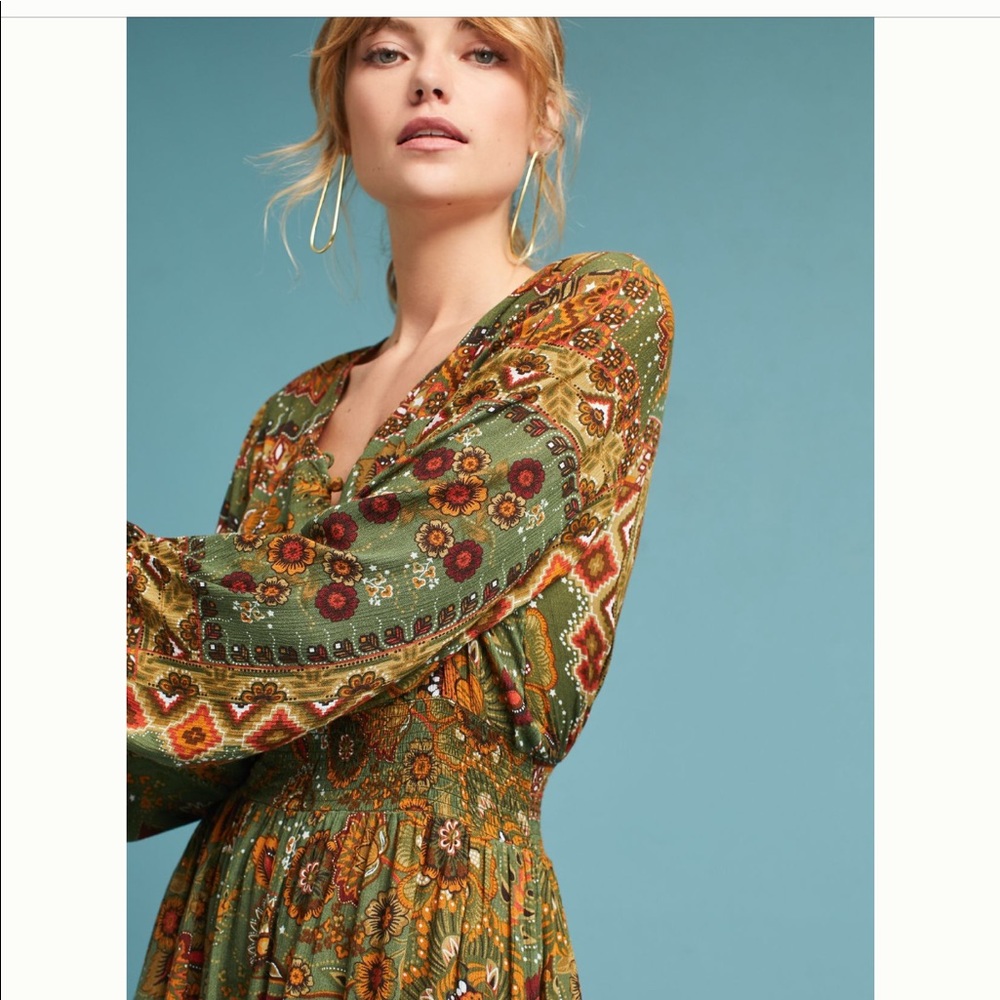 Anthro Ruffled Peasant Dress